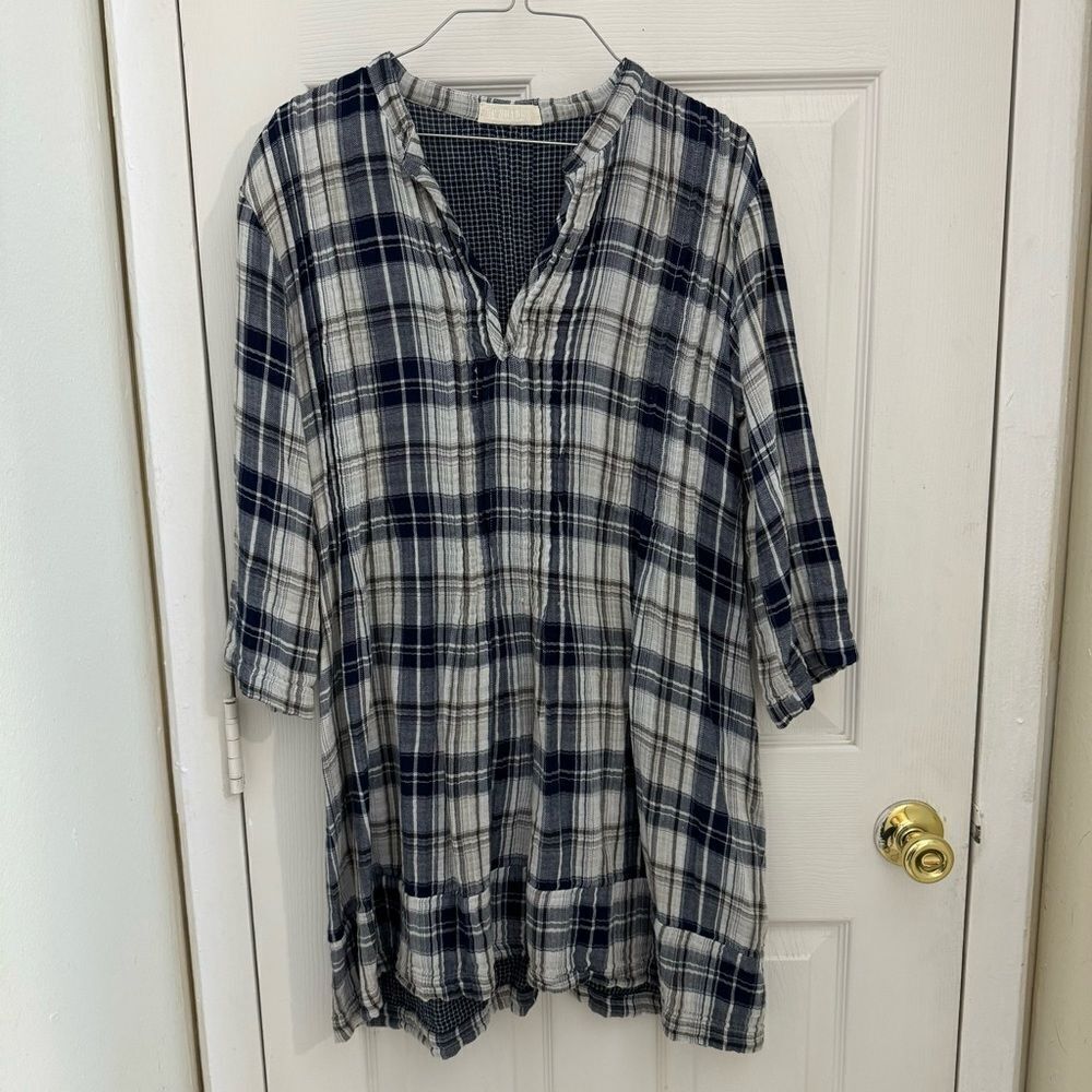 CP Shades Regina Double Layered Plaid Tunic Dress 100% Cotton Size Small
